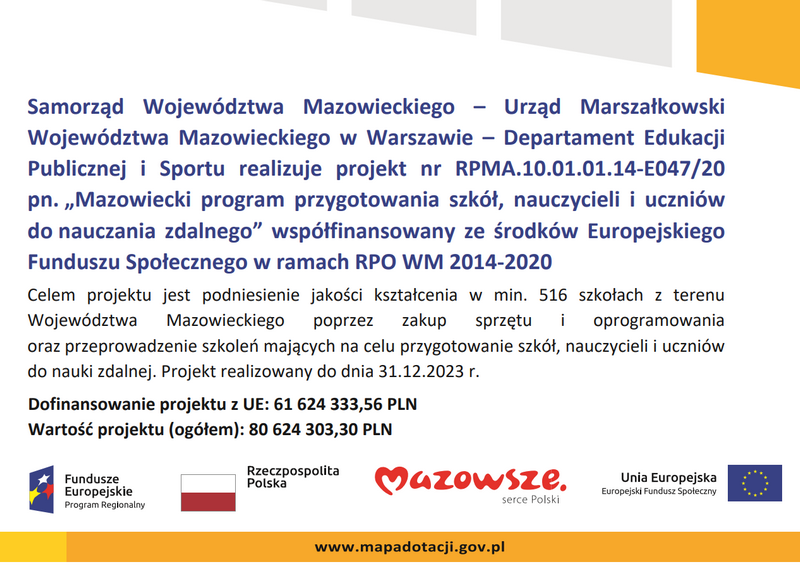 „Mazowiecki program przygotowania szkół, nauczycieli i uczniów do nauczania zdalnego”