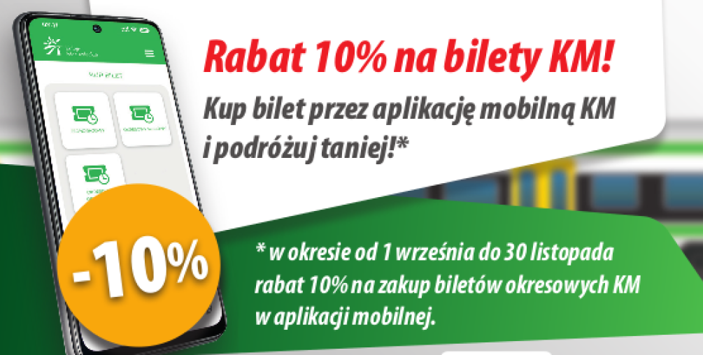 Promocja aplikacji mobilnej Kolei Mazowieckich – bilety okresowe tańsze o 10%