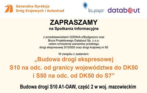 Zaproszenie do udziału w II turze spotkań informacyjnych – Budowa drogi ekspresowej S10 i S50