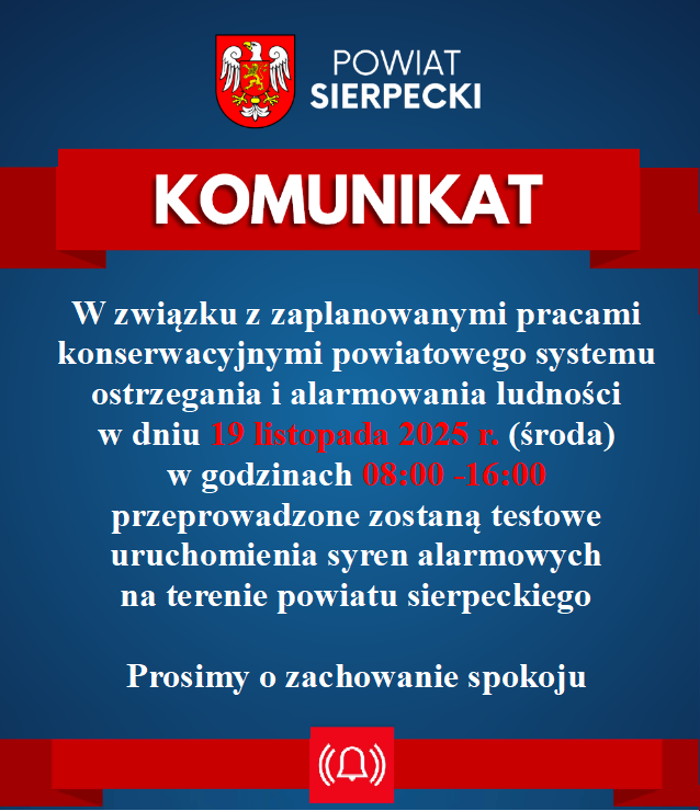 Komunikat – Test syren alarmowych w powiecie sierpeckim
